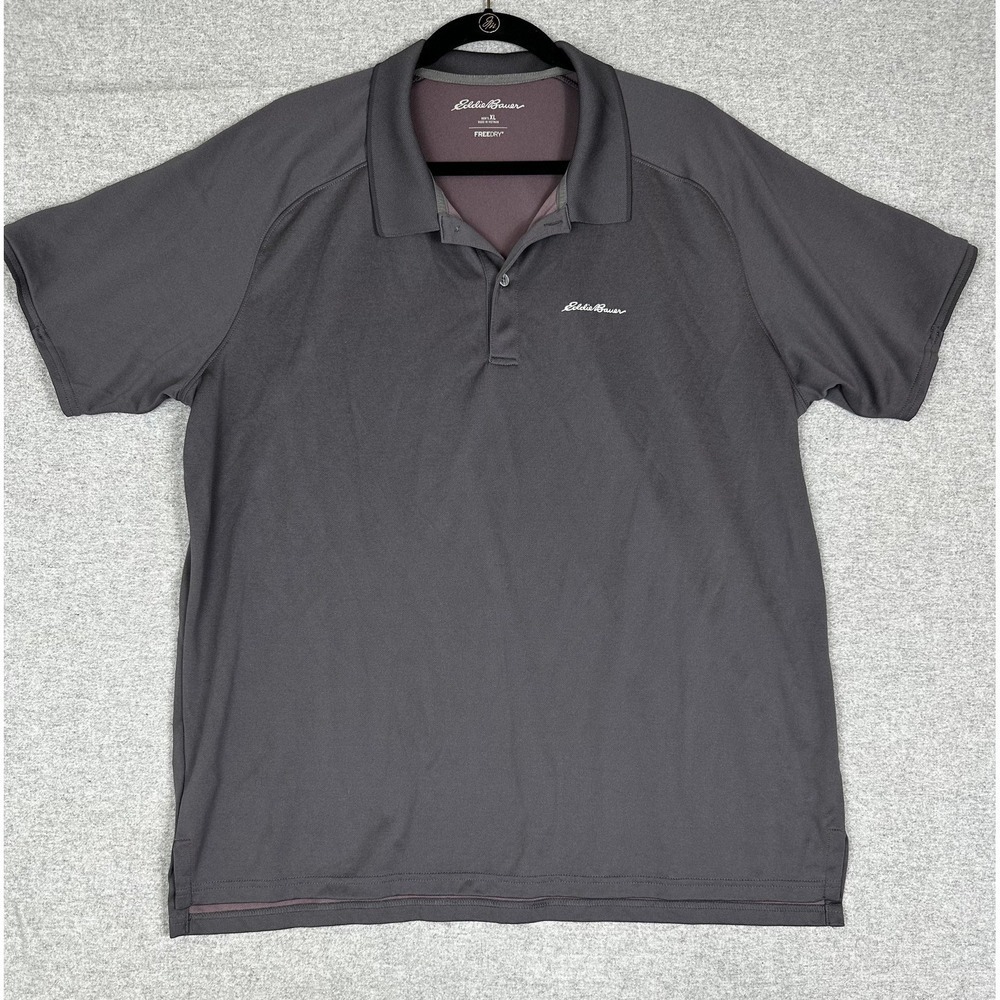 Eddie Bauer Polo Shirt Mens XL‎ Gray FreeDry Lightweight Quick Dry Performance